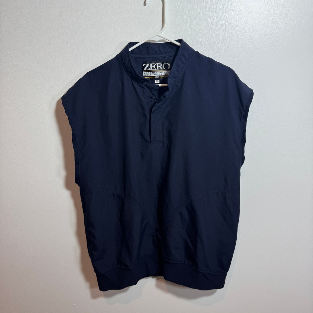 Vintage Zero Restriction Golf Vest Mens Medium Navy Blue Windshirt Made in USA